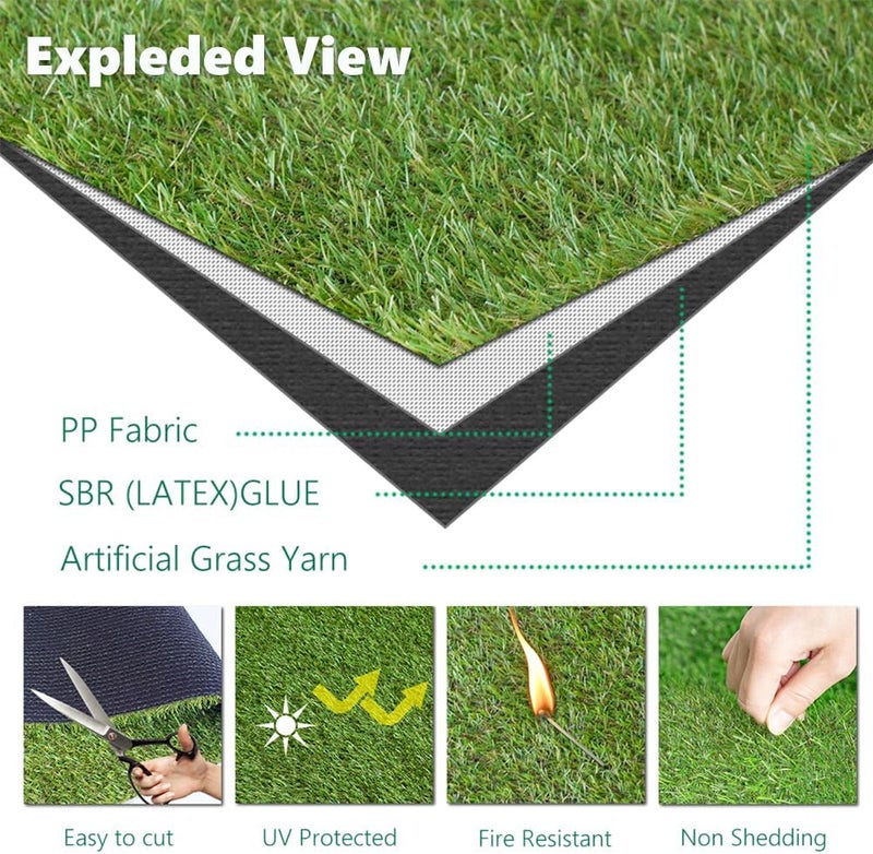 Boshuele 3FT x 10FT Artificial Turf 1.38inch Simulated Synthetic Fake Grass with Drainage Holes, Reusable Grass Urinal for Dogs, Backyard Lawn Rug Doormat Decorations, Custom - Image 4